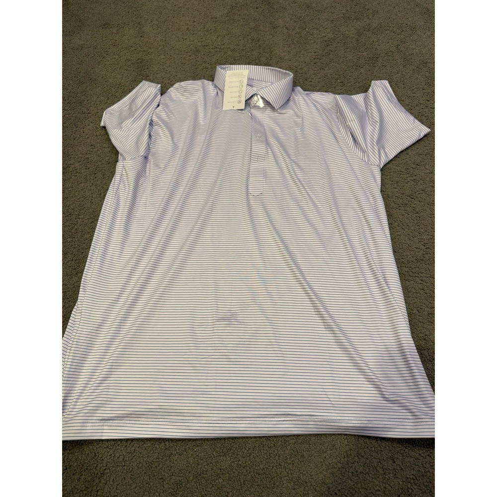 Collars And Co Men Blue White Stripe Polo Short Sleeve‎ Featherweight Relaxed 2X